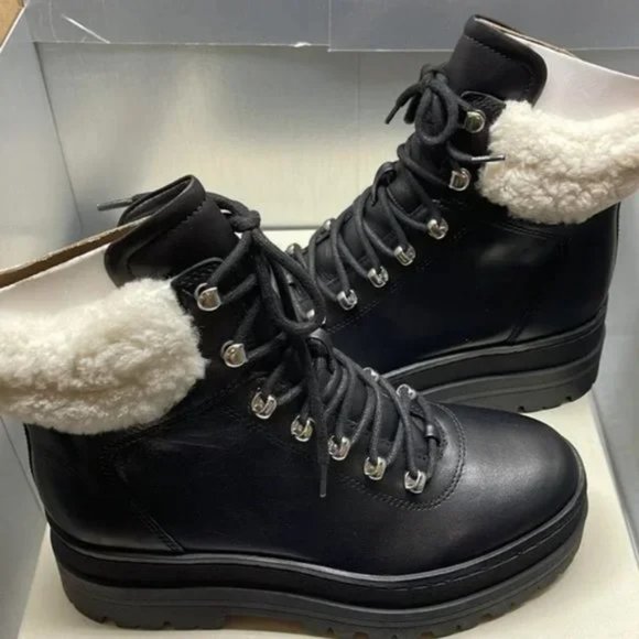 BNIB Marc Fisher Pierson Hiking/Moto Platform Warm Faux fur Boot Black - Picture 3 of 7